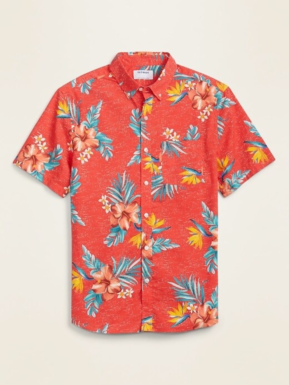 (A10) Old Navy Men’s XXL Built-In Flex Everyday Floral Hibiscus Shirt Red Tropic